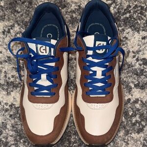 Cole Haan White and Brown Sneakers with Blue Laces